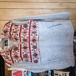 SIMPLY SOUTHERN Gray Turtle Aztec Design Sherpa Sweater, Large